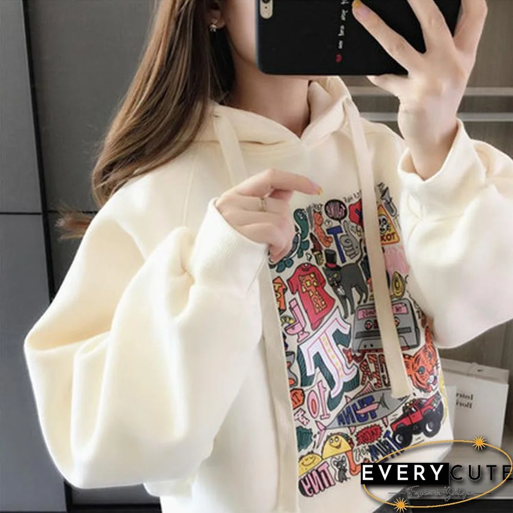 Fashion Women Hoodie Sweatshirt Korean Style Loose Veste Woman Streetwear Cartoon Print Jacket Hoody Coats Hoodies Femmes