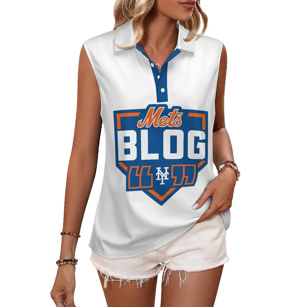 V-neck Sleeveless Casual POLO Shirt Tank Top for Women Printed with Pattern , Blue, Red