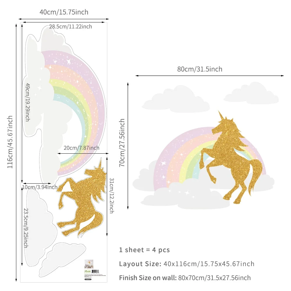 Big Rainbow Watercolour Home Decor Wall Sticker Self-Adhesive for Children's Room Living Room Nursery Decals Nordic Kid Stickers