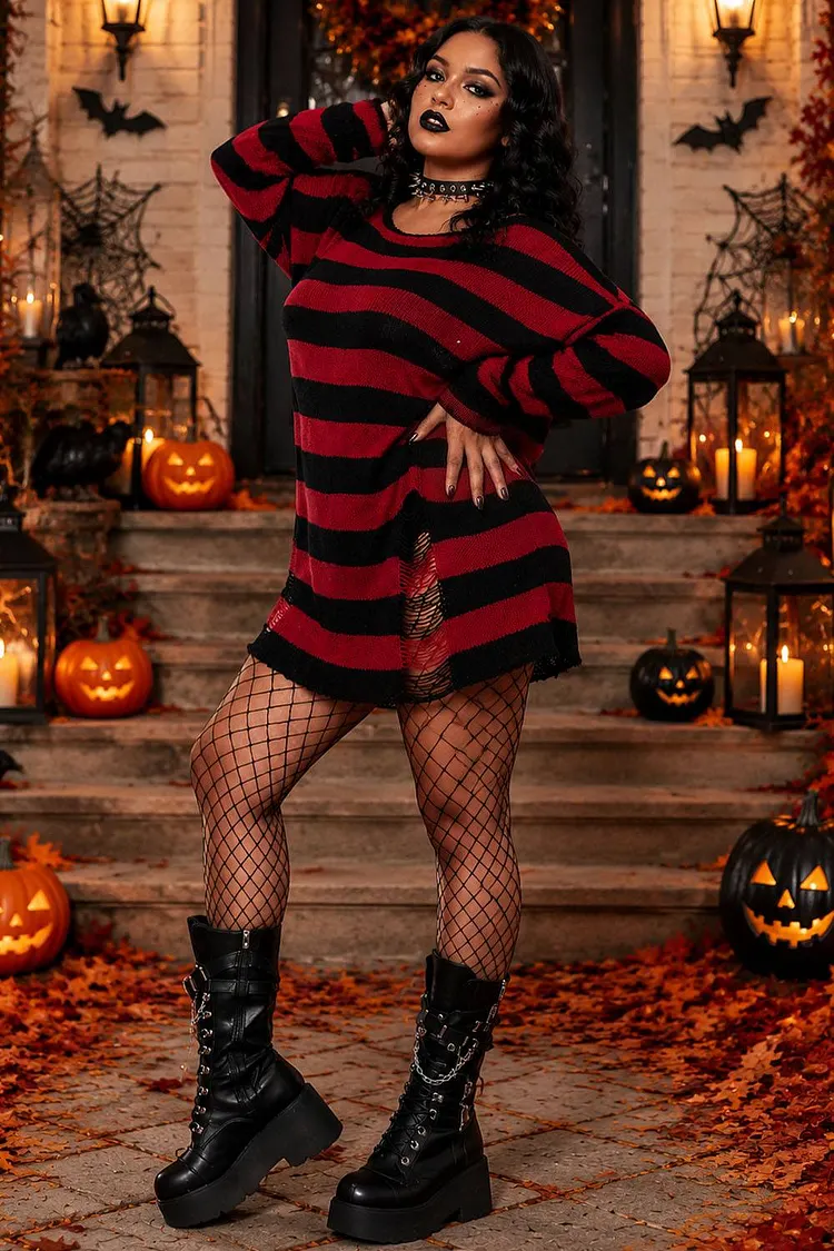 Xpluswear Design Plus Size Halloween Costume Red Gothic Crochet