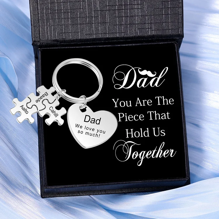 3 Names - Personalized Puzzle Pieces Keychain Custom 1 Text Heart Keychain Gifts For Dad/Mom