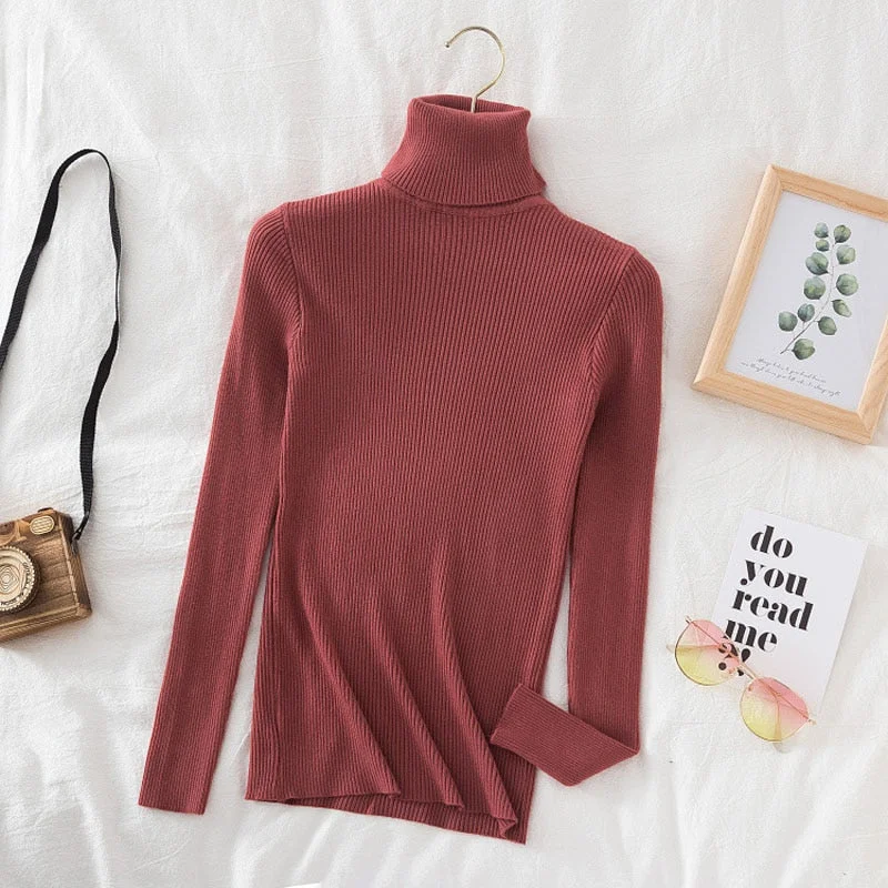 Zoki Pullovers Women Turtleneck Sweaters Fashion Spring Long Sleeve Female Jumper Autumn Korean Basic Top Soft Knitted Sweater