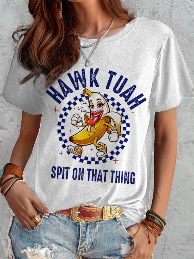 Women's Hawk Tuah Spit On That Thang Printed T-shirt