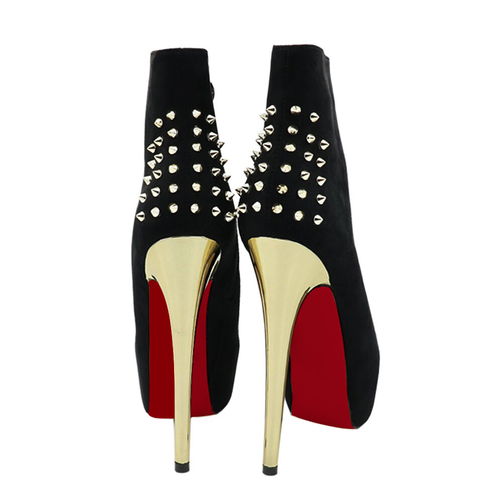 6.1" Women's Sky High Heels Platform Red Bottom Shoes Winter Suede Ankle Boots-MERUMOTE