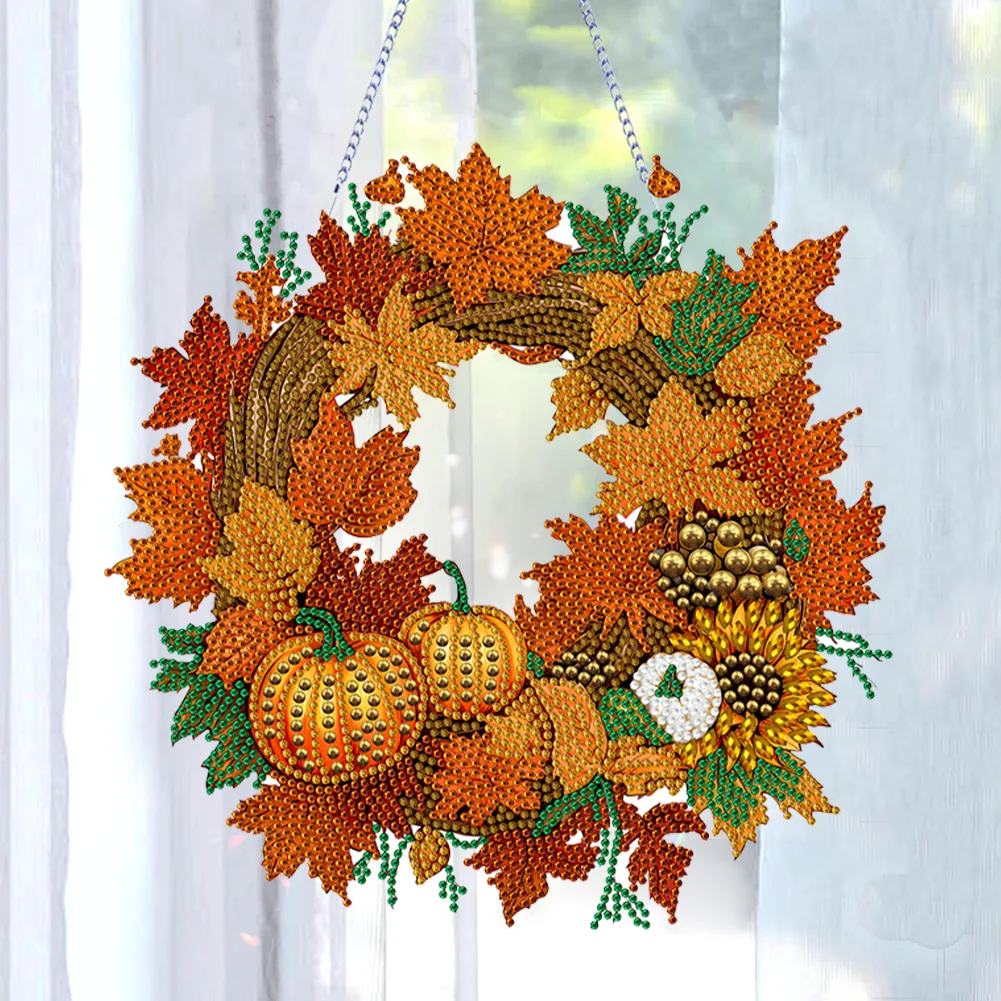 DIY Autumn Pumpkin Acrylic Single Side Special Shaped Diamond Painting Wreath Ornament