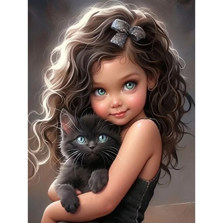 Cute Cat Sweet Girl - Full Round - Diamond Painting(30*40cm)