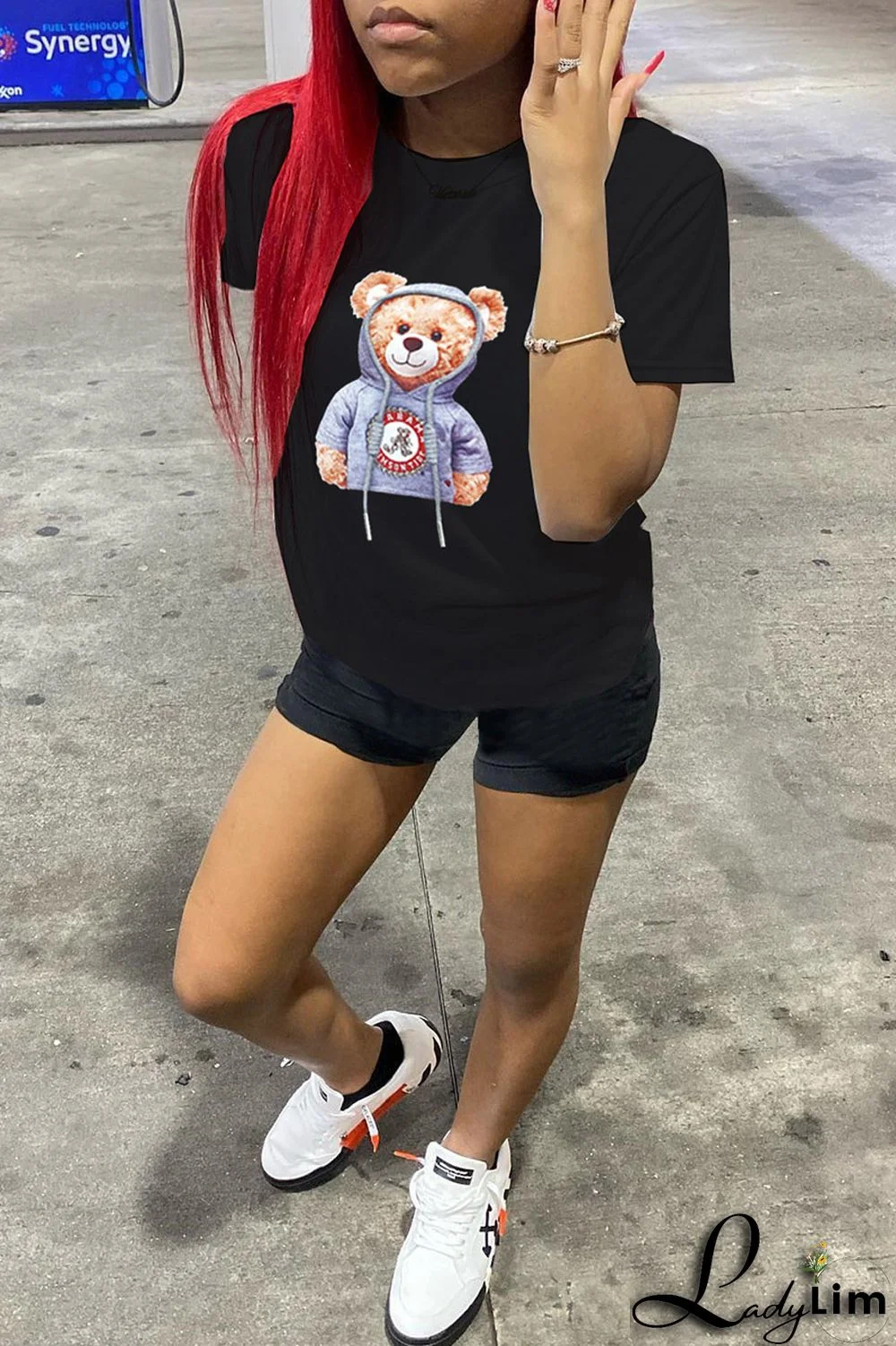 Yellow Fashion Casual Cartoon Print Basic O Neck T-Shirts