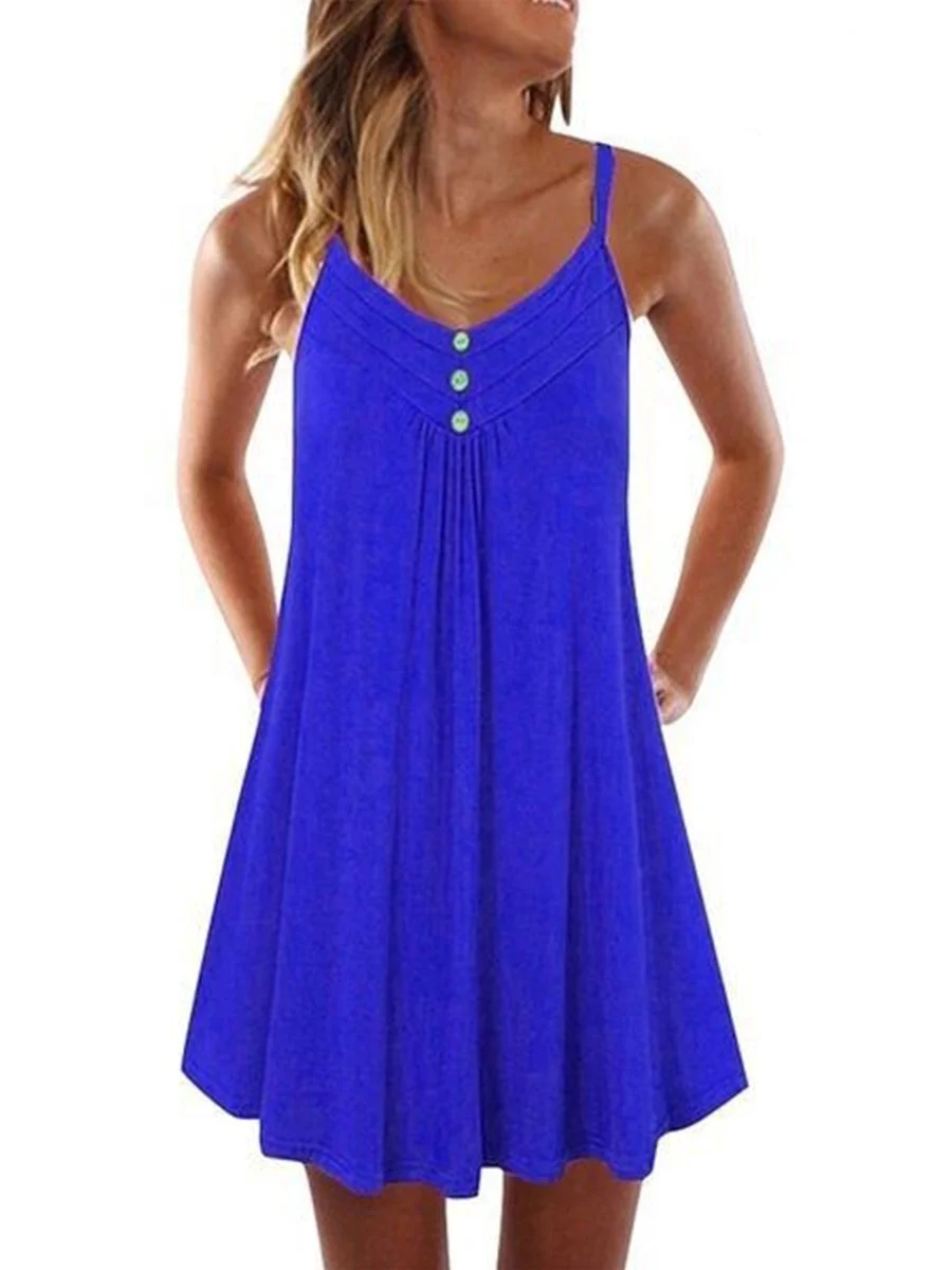 Sexy V-neck Sling Button Casual Dress