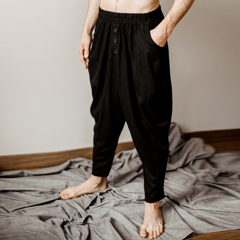 Men's Black Vintage Linen Aladdin Pants