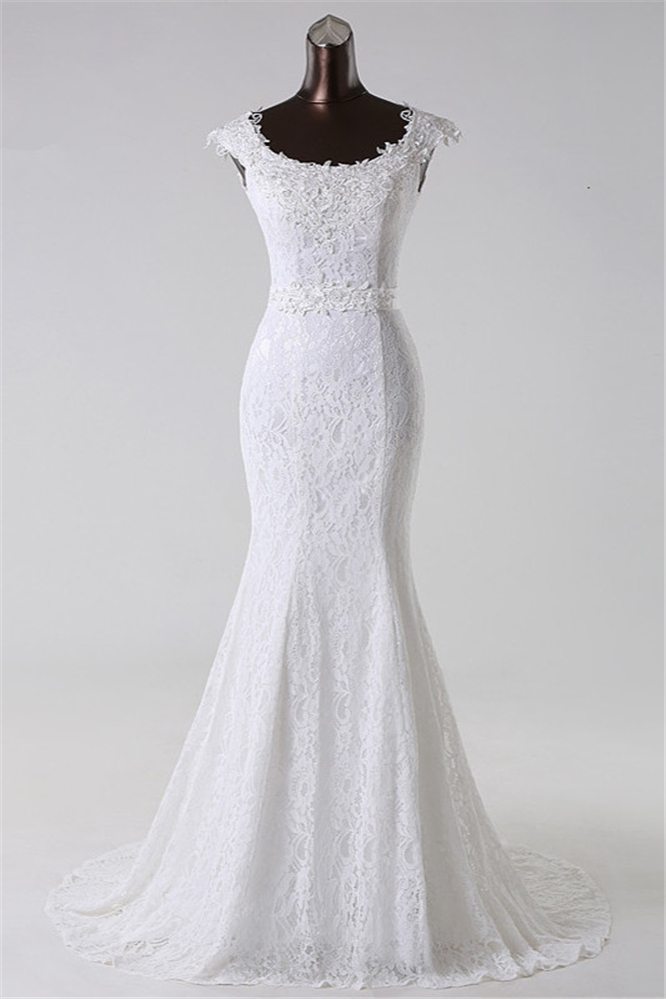 Bellasprom Elegant Jewel Long Lace Mermaid Wedding Gown With Appliques Bellasprom