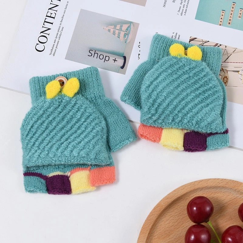 Autumn And Winter Children's Flip Knitted Gloves Half Finger Dual-purpose Boys And Girls Cute Warm Exposed Fingers Children Students3
