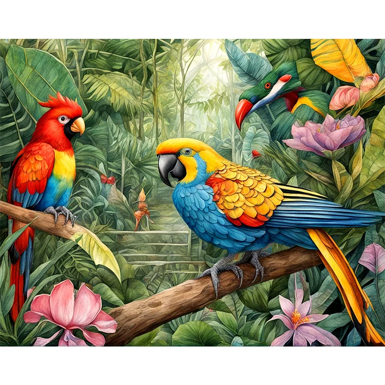 Parrot Bird In Forest 50*40CM (Canvas) Full Round Drill Diamond Painting gbfke