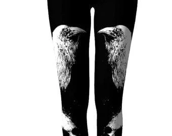 pornhint Pornhint white raven leggings, raven leggings, bird leggings, leggings, raven, occult, yoga, Nat Jones, occult leggings, crow, crow leggings, witch