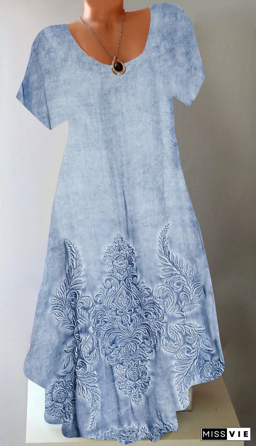 Women Scoop Neck Short Sleeve Printed Dress