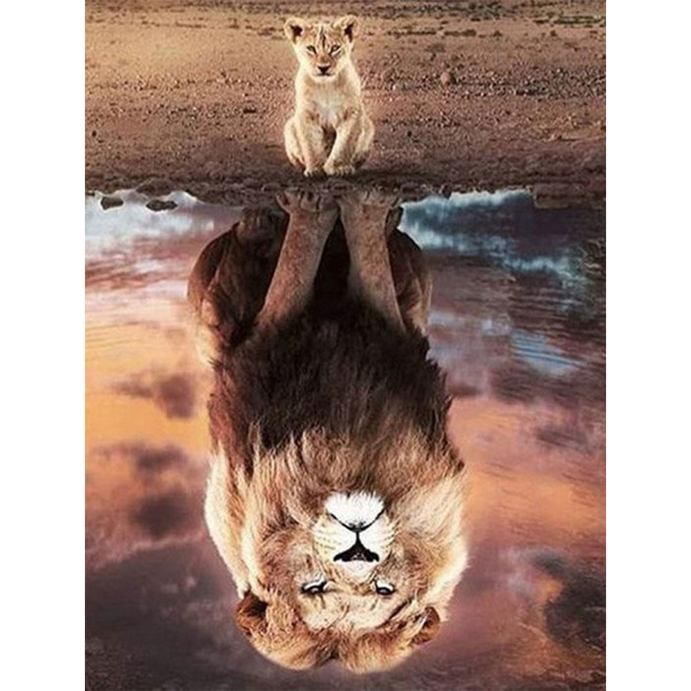 

(Multi-Size) Cat Reflection Lion - Round/Square Drill Diamond Painting 30*40CM/40*50CM, Round diamond 30*40cm, 501 Original