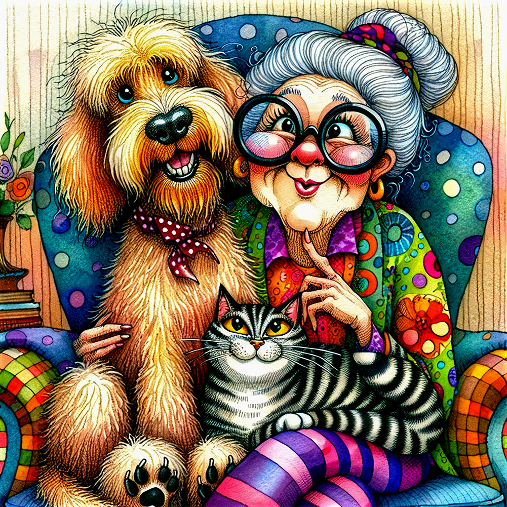 Grandma'S Cats And Dogs 40*40cm(canvas) full round drill diamond painting
