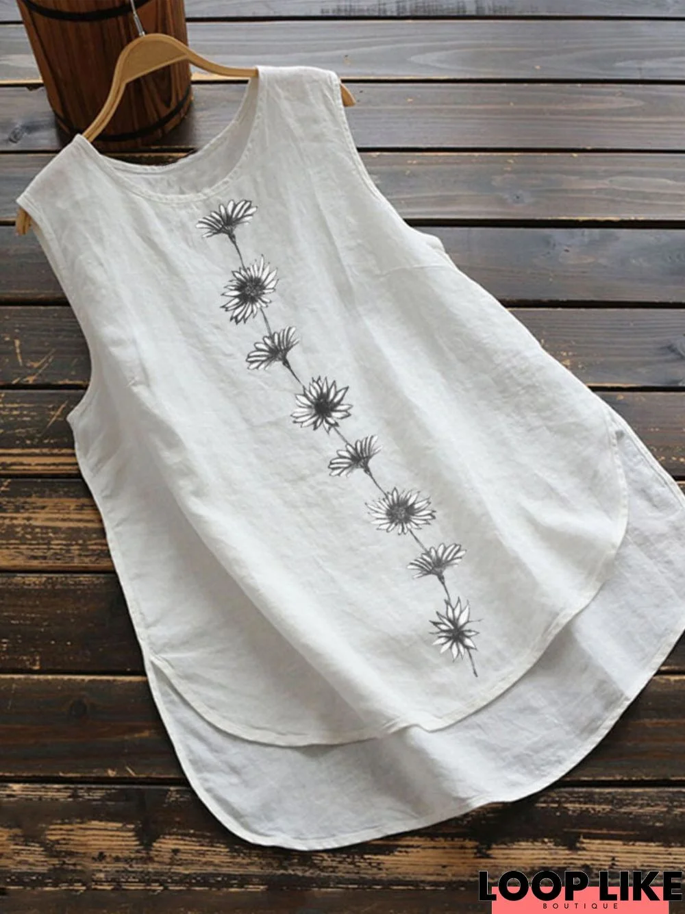 White Sleeveless Floral T-shirt