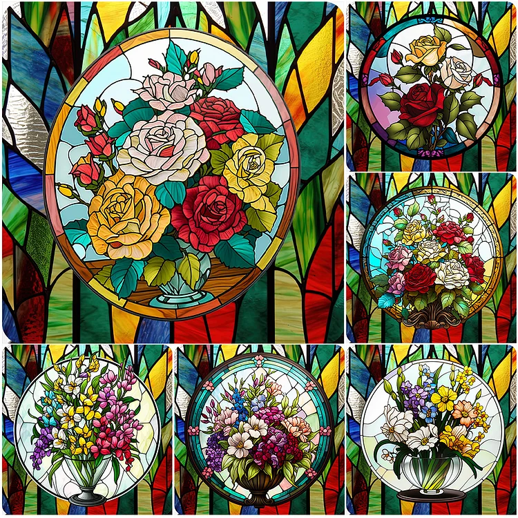 Flower Glass Painting - Full Round Drill Diamond Painting - 30*30CM(Canvas)