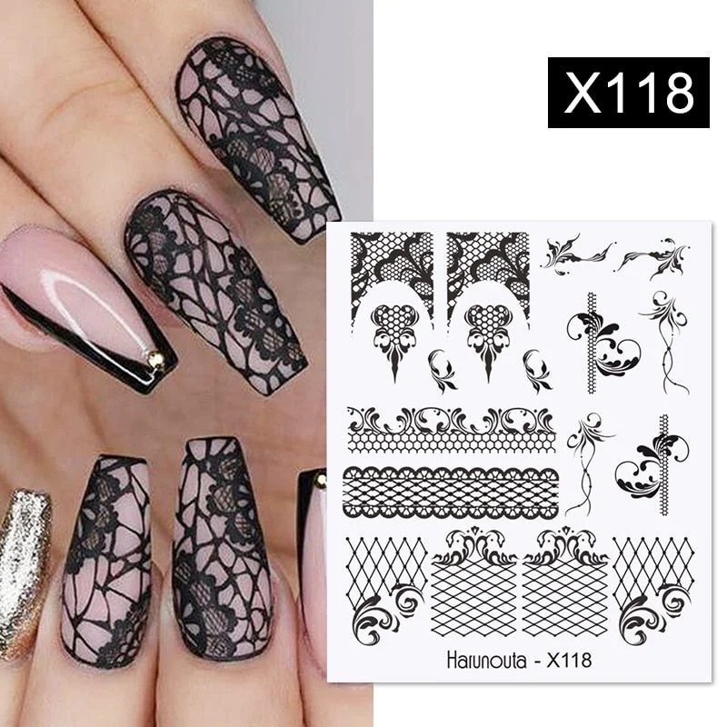 Harunouta Butterfly Flower Design Leaves Nail Water Decals Color Wave Geometric Line Charms Sliders Decoration Tips For Nail Art-Nail Inspo