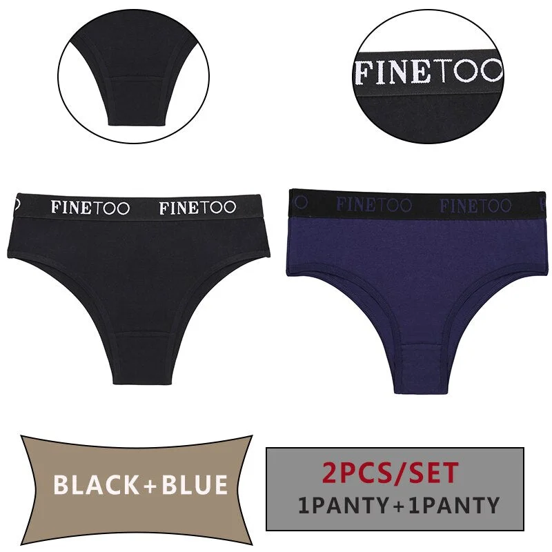 FINETOO 2PCS/Set Women Cotton Panties Sexy Letter Underwear Panty Thong Low Waisted 1Panty+1G-string Brief Tanga Lingerie Femme
