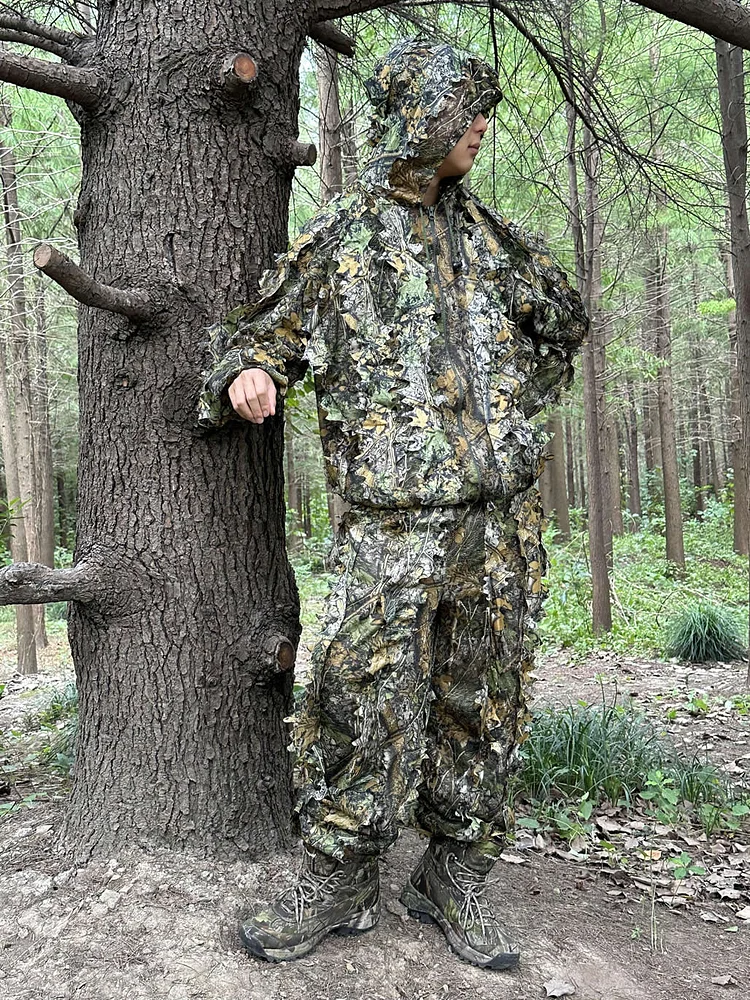 GUGULUZA 3D Sneaky Camo Leaf Woodland Jungle Stealth Ghillie Suit Jacket & Pants Hunting