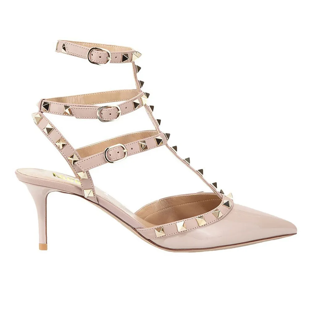 2.56" Women's Low Heels Rivets Sandals Apricot-vocosishoes