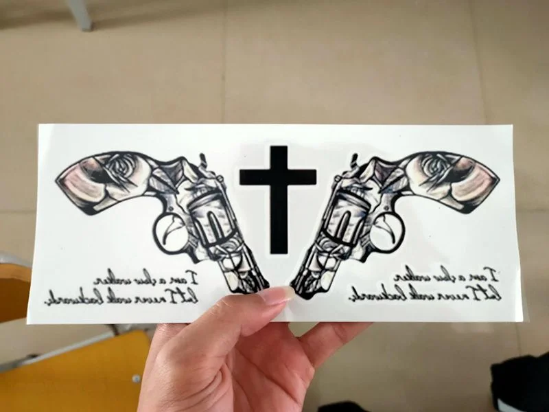 2021 Dark Style Gun Sexy Chest Temporary Tattoo Stickers Star Cross Full Body Waterproof Art Deco Men and Women Tattoo Stickers