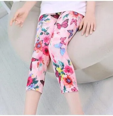 Baby Girls Leggings 2021 Kids Summer Breathable Flower Print Pencil Pant Children Cropped Trousers 2-12 Years Girl Leggings