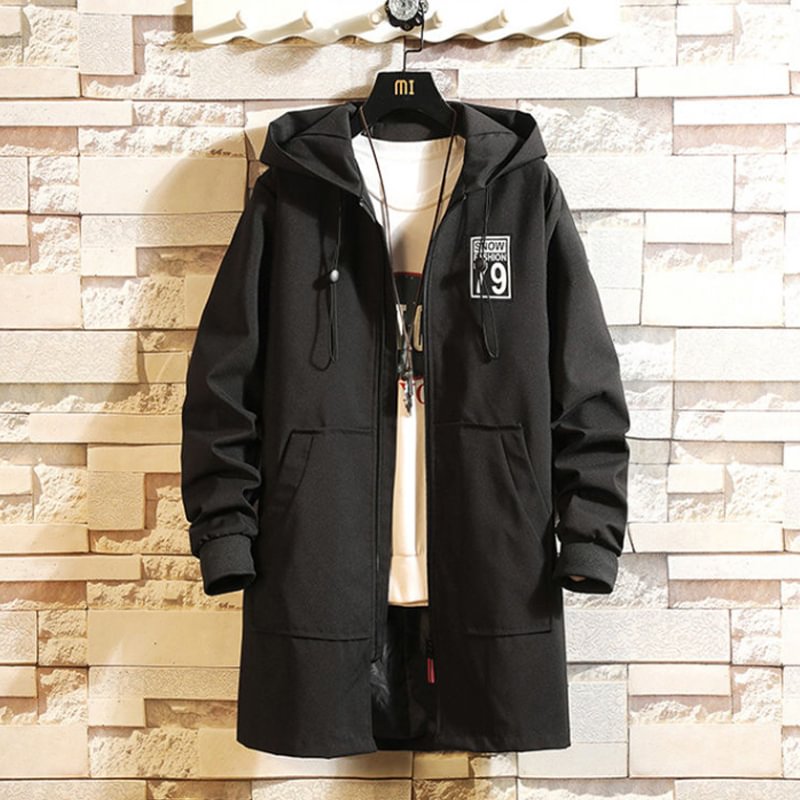 Casual Solid Color Hooded Pocket Trench Coat