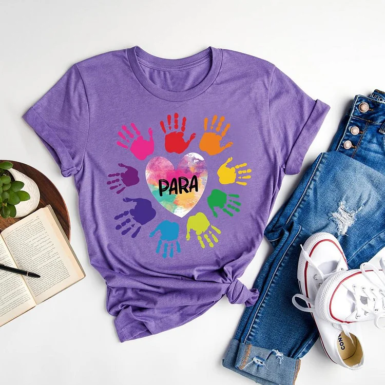 ANB - Heart Colorful Hands Paraprofessional Book Lovers Tee-06804