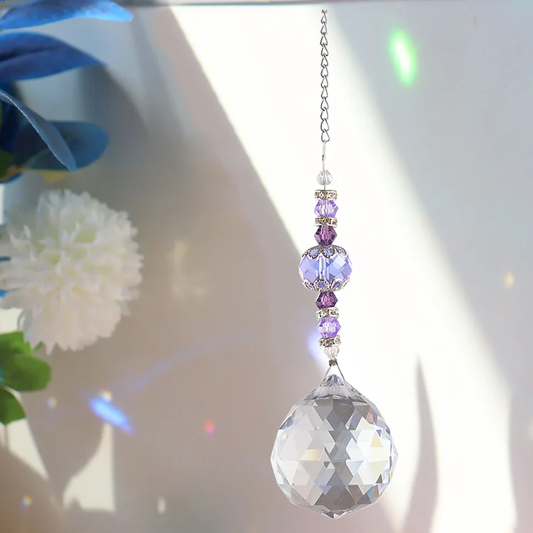 Transparent Ball Crystal Light Catching Jewelry Hangable for Balcony (Purple)