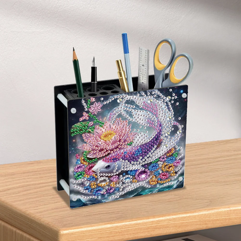 DIY Acrylic Fish Special Shape Diamond Painting Pen Holder for Home Study
