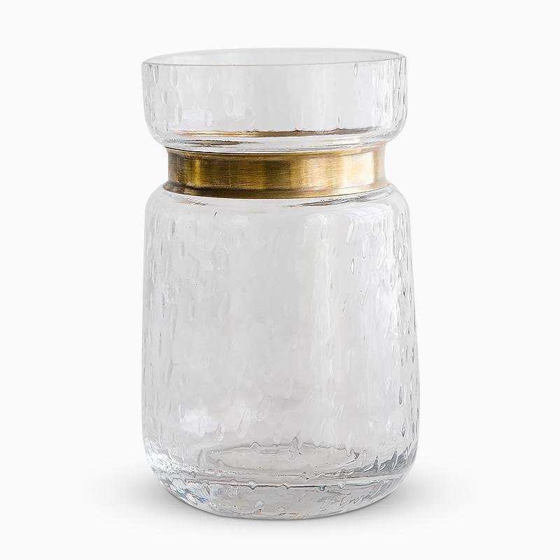 Cylinder Clear Glass Flower Vases with Gold Belt