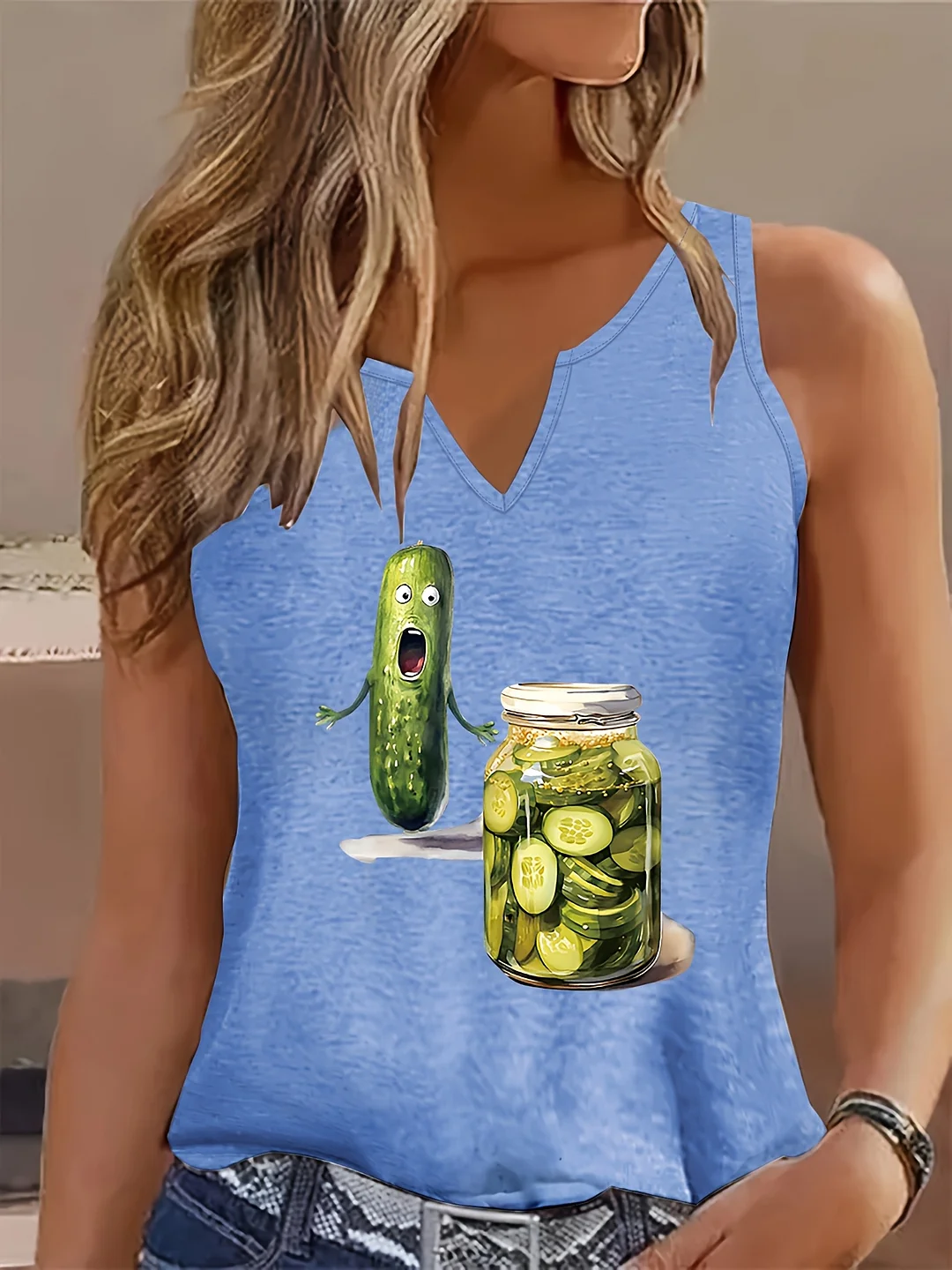 Women's Casual Sleeveless V-Neck Tank Top - Lightweight Stretchy Fabric, Double V-Neck Design, Machine Washable, All-Season Versatile Summer Wear, Ladies Tank To | IFYHOME