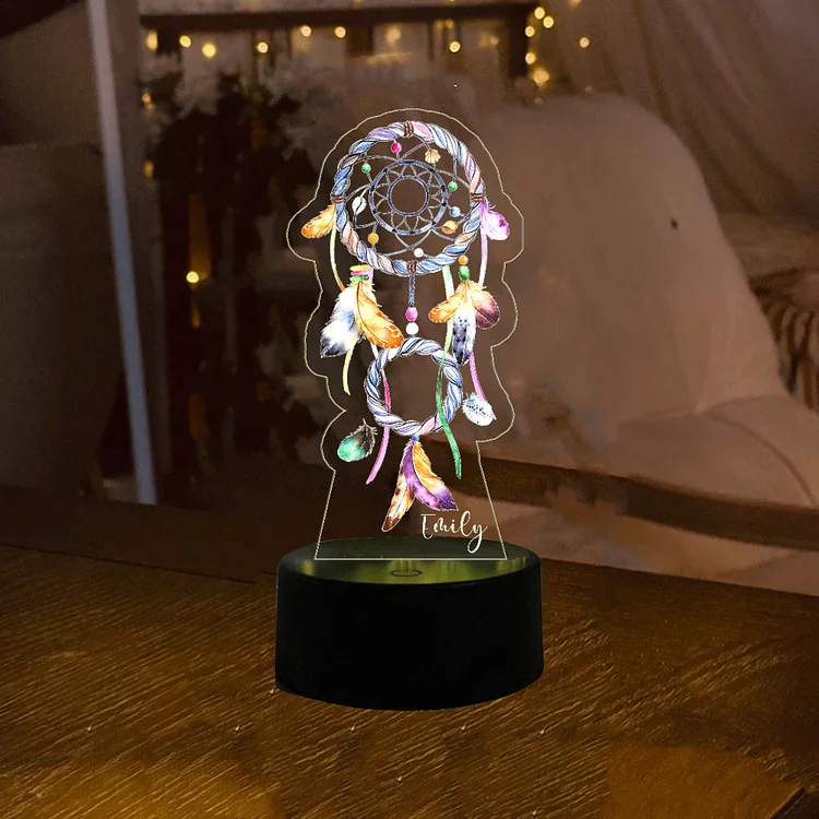 Personalisierte Name Traumfänger Nachtlicht Lampe, Personalisierte Acryl- Lampe mit LED-Beleuchtung Warmes Licht
