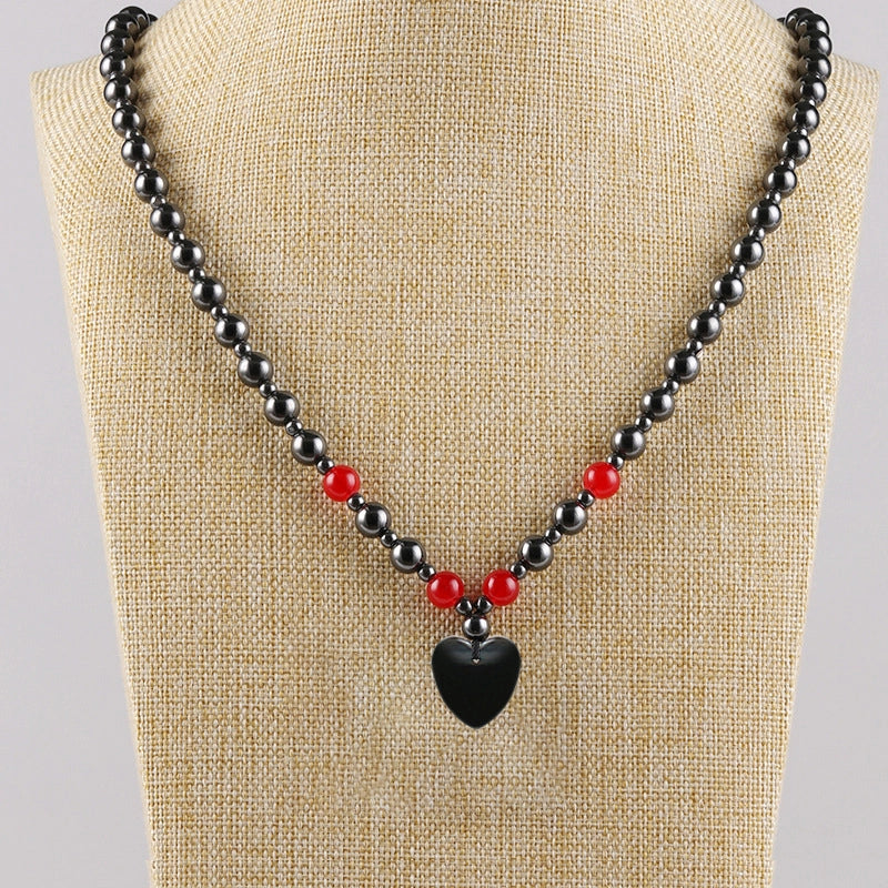 Chinoiserie Geometric Hematite Beaded Unisex Pendant Necklace
