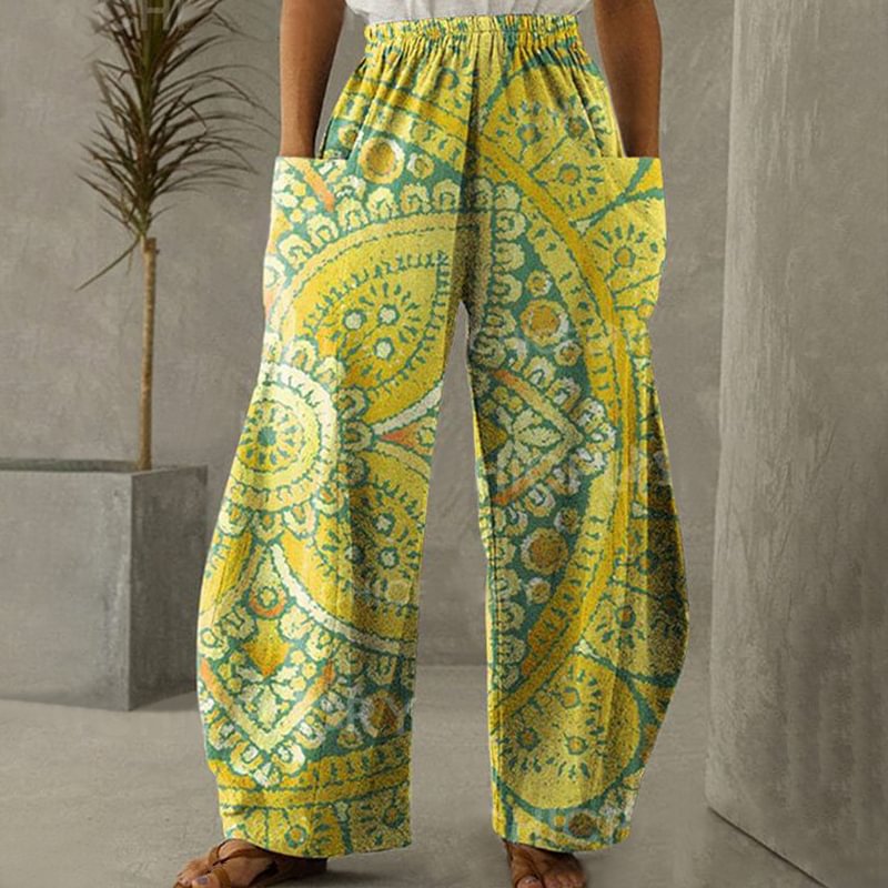 Vintage Floral Print Loose Casual Pants