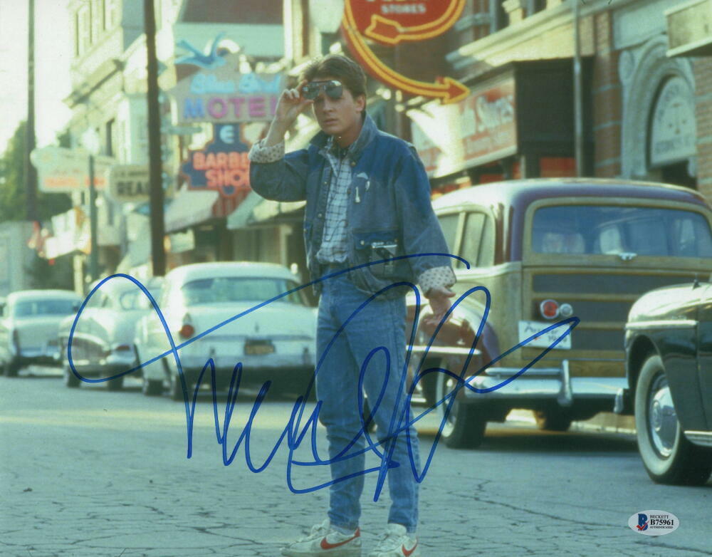 MICHAEL J FOX SIGNED AUTOGRAPH 11x14 Photo Poster painting - MARTY BACK TO THE FUTURE 7 BECKETT