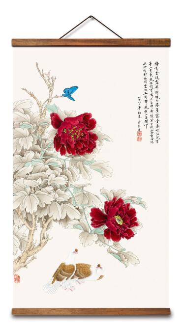 MT0335 Chinese Style Butterfly Peony Magnolia Swallow landscape Decorative Wall Art Posters Solid Wood Scroll Paintings
