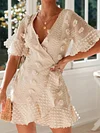 Crochet Applique Flared Sleeves Mini Dresses