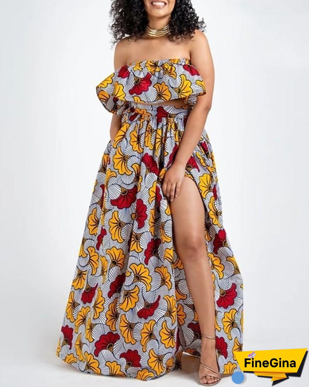 Leaf Print High Slit Maxi Skirt P13083