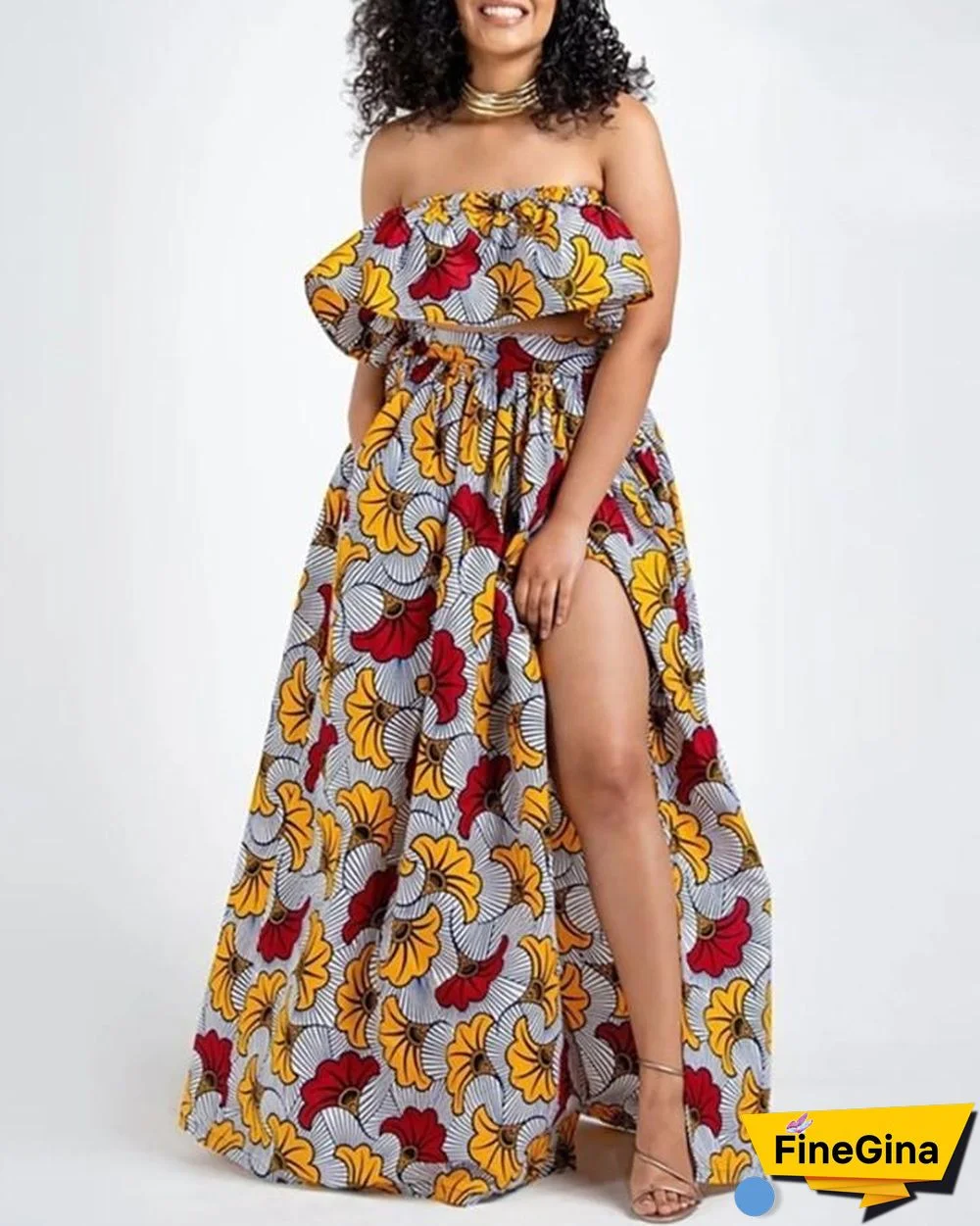 Leaf Print High Slit Maxi Skirt P13083