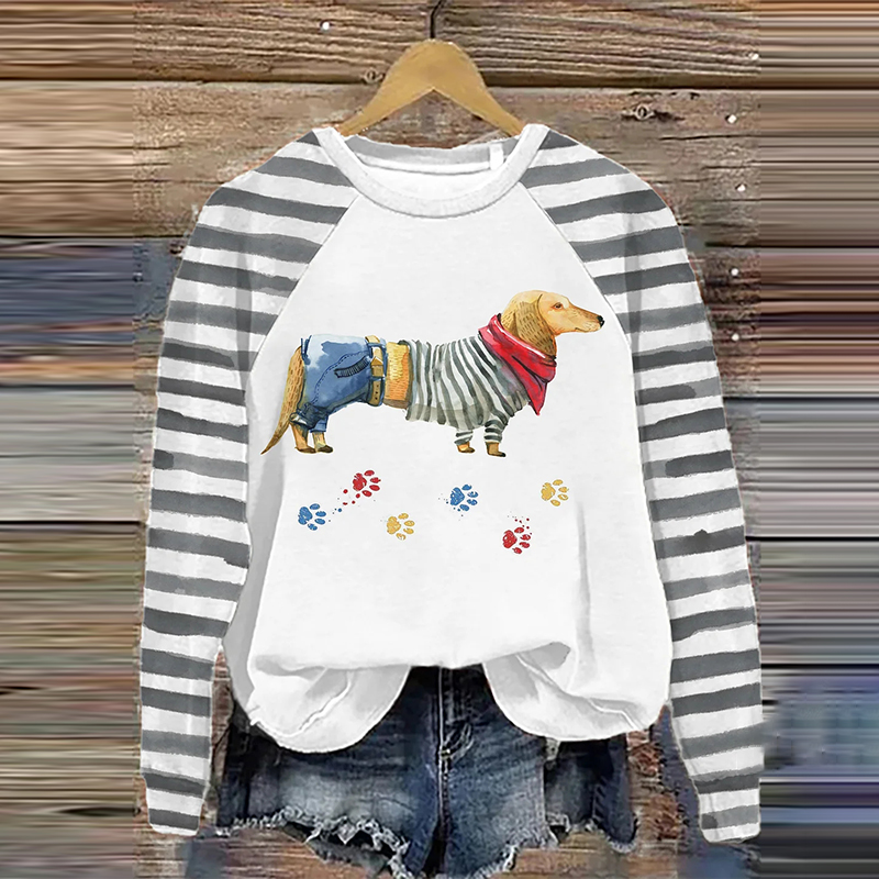 Women's Western Cowboy Sausage Dog Watercolor Raglan Sleeve Sweatshirt wearshes