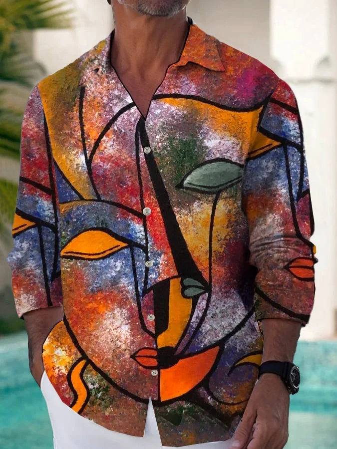 Men's Casual Art Print Long Sleeve Shirt