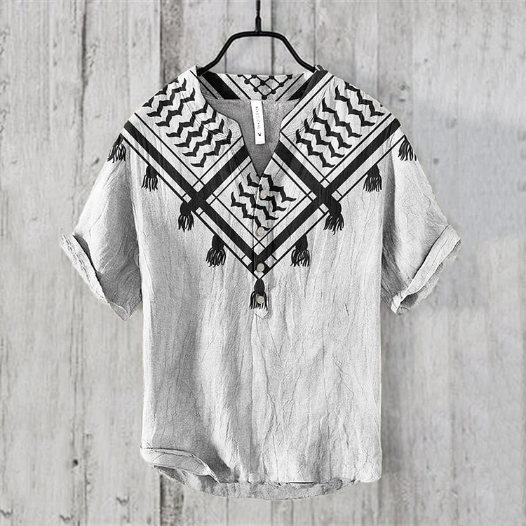 Men's Be Free And Peace Forever Print Casual Linen Shirt