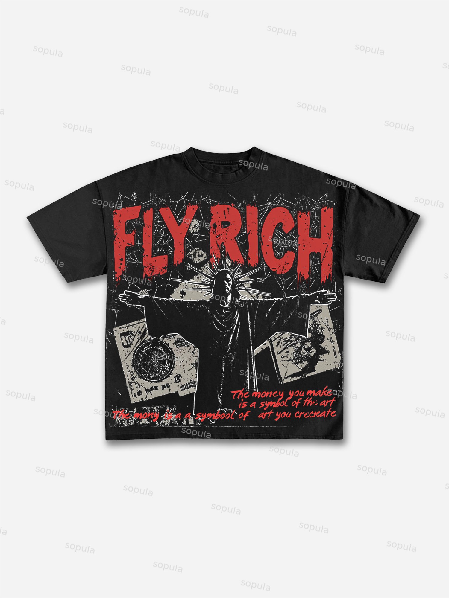 Vintage Flyrich Faith Graphic Print Cotton T-shirt - Sopula｜Premium Graphic Tees & Graphic Clothing