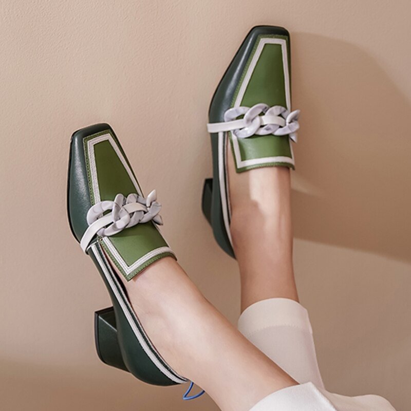 Zapatos de tacón grueso para mujer, mocasines impermeables sin cordones, informales, Vintage, con punta cuadrada, para verano, 2020