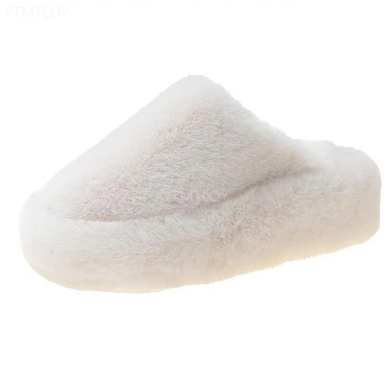 2022 Fluffy Fur Furry Thick Platform Home Women Slippers Winter Warm Plush Non Slip Flip Flops Outdoor Indoor Shoes Ytmtloy