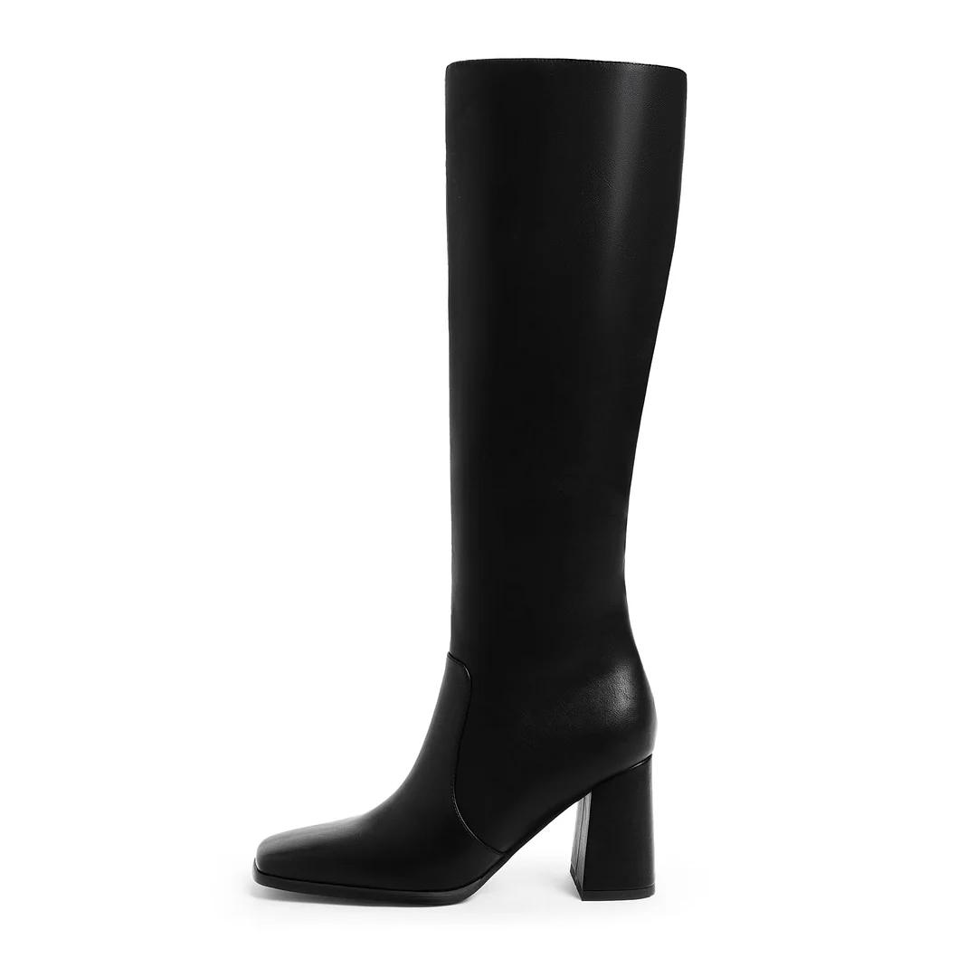 70mm Women's Knee Boots Block Chunky Heels Zipper Fashion Sexy Daily Matte Boot-MERUMOTE