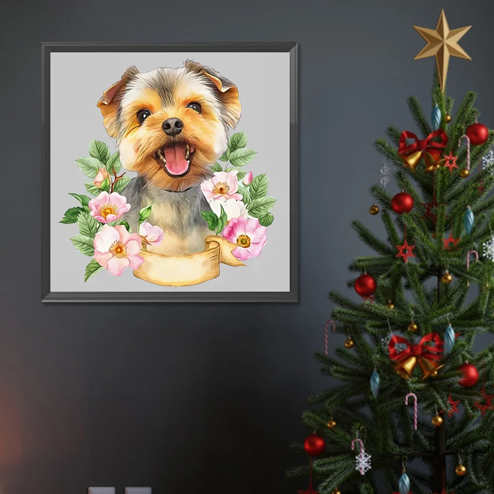 Full Round Diamond Painting 30*30cm - Flower Dog